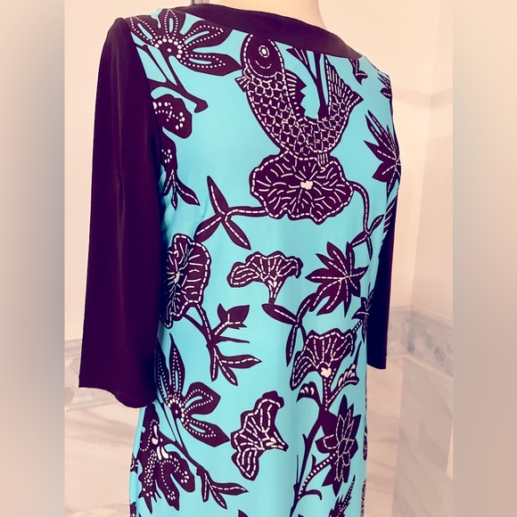 Very Vollbrach Turquoise Black 3/4 Sleeves Stretch Dress - Picture 4 of 10